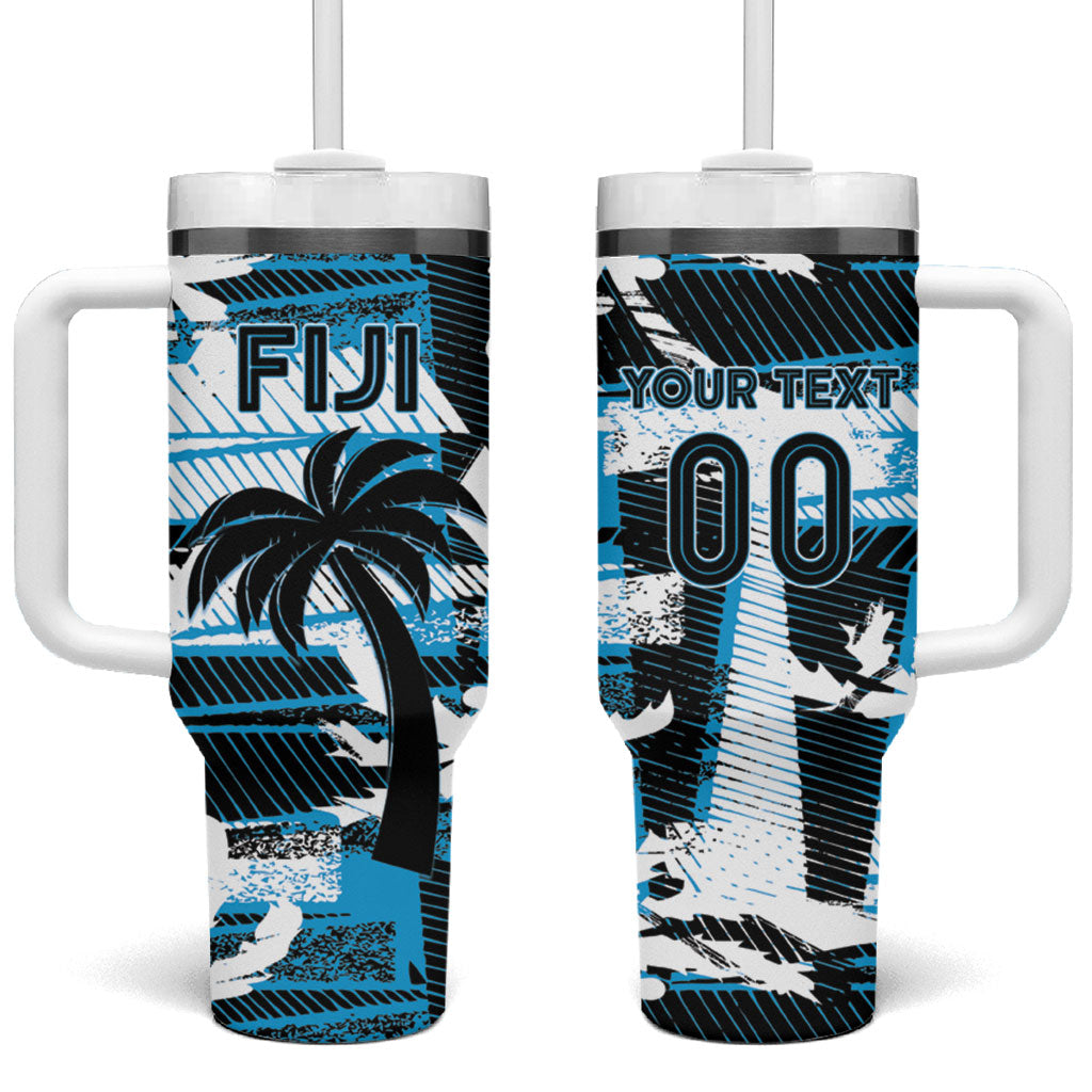 Custom Fijian Rugby Tumbler With Handle Grunge Palm Stylized