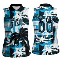 Custom Fijian Rugby Women Sleeveless Polo Shirt Grunge Palm Stylized LT01 - Polynesian Pride