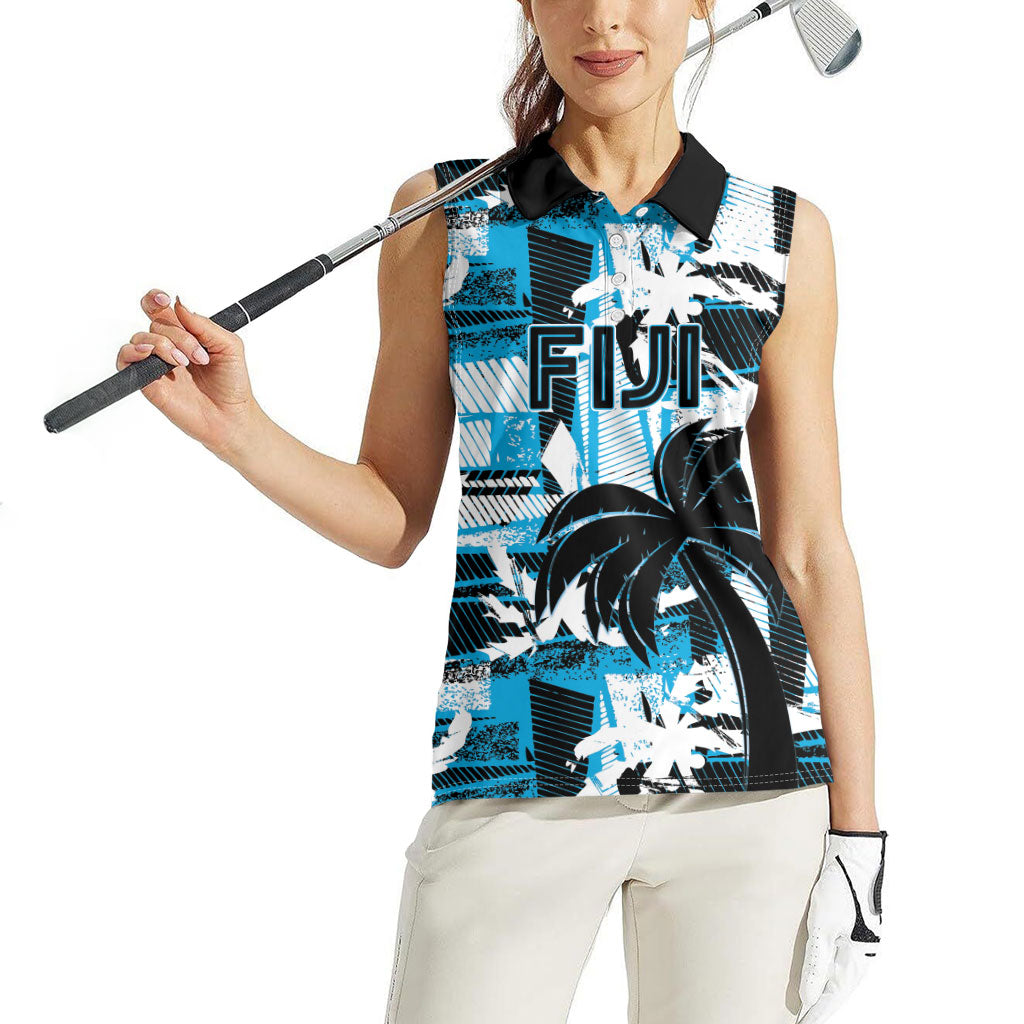 Custom Fijian Rugby Women Sleeveless Polo Shirt Grunge Palm Stylized LT01 - Polynesian Pride