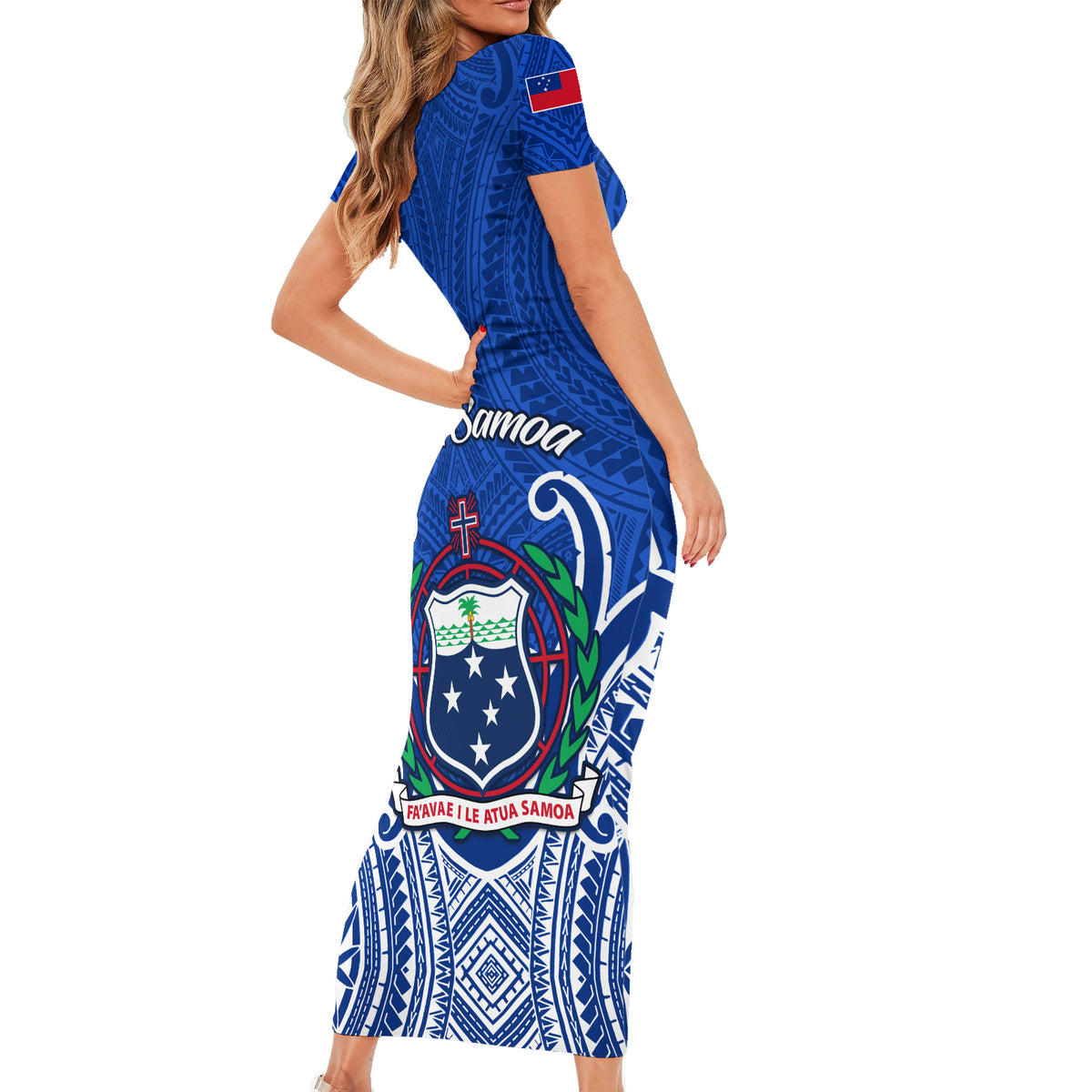 Samoa Rugby Short Sleeve Bodycon Dress Manu Samoa Go 2023 World Cup LT01 - Polynesian Pride