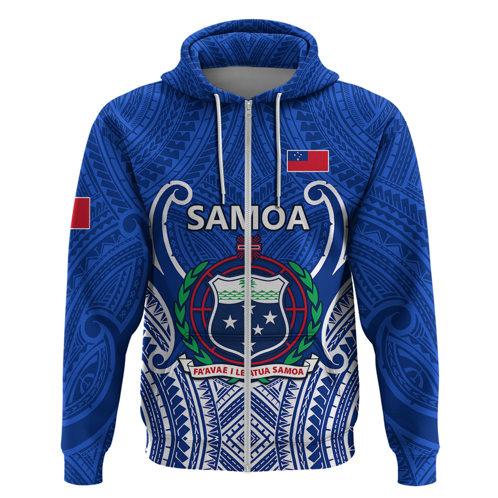 Custom Samoa Rugby Hoodie Manu Samoa Go 2023 World Cup LT01 Zip Hoodie Blue - Polynesian Pride
