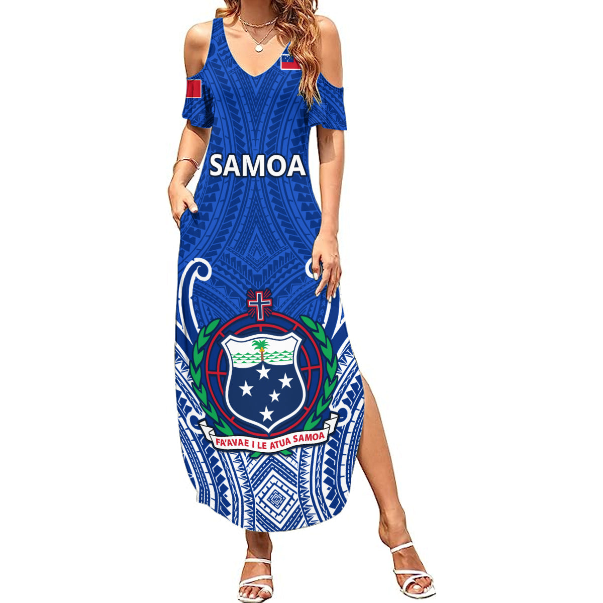 Custom Samoa Rugby Summer Maxi Dress Manu Samoa Go 2023 World Cup LT01 Women Blue - Polynesian Pride