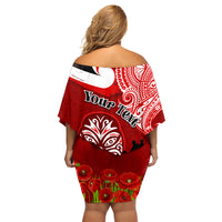 New Zealand ANZAC Waitangi Day Family Matching Off Shoulder Short Dress and Hawaiian Shirt Lest We Forget Soldier Tiki Maori Style LT03 - Polynesian Pride