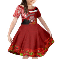 New Zealand ANZAC Waitangi Day Family Matching Tank Maxi Dress and Hawaiian Shirt Lest We Forget Soldier Tiki Maori Style LT03 Daughter's Dress Red - Polynesian Pride
