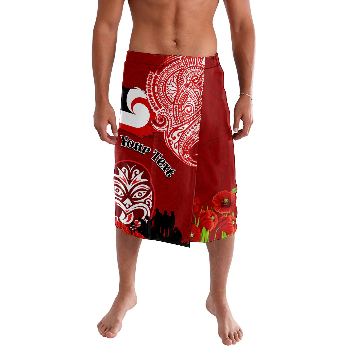 New Zealand ANZAC Waitangi Day Lavalava Lest We Forget Soldier Tiki Maori Style LT03 Red - Polynesian Pride