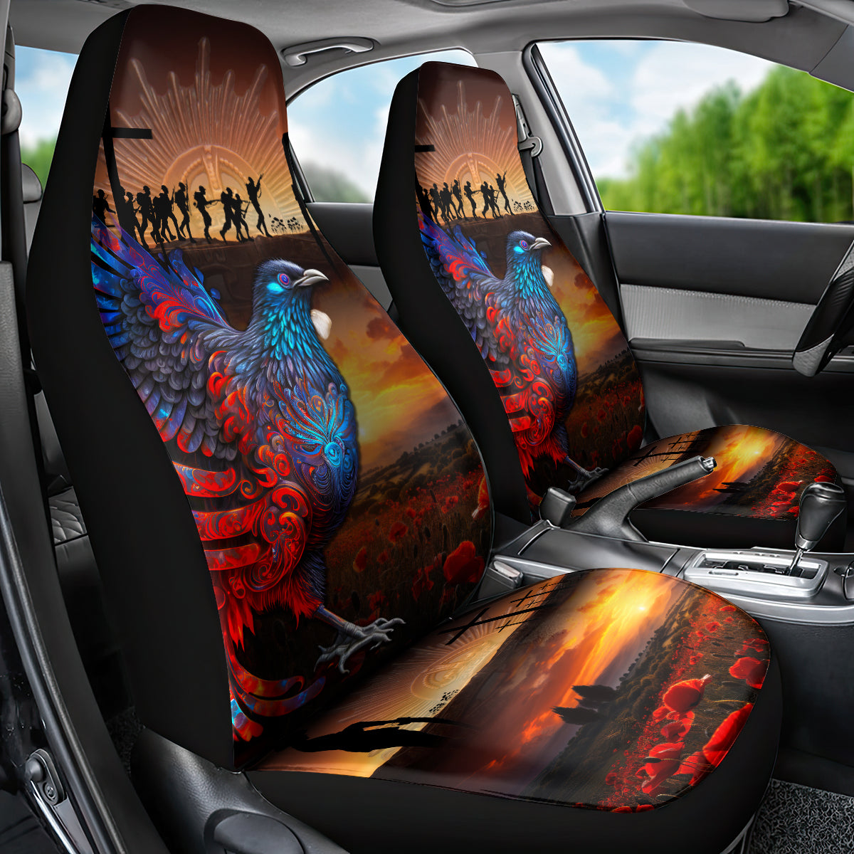 New Zealand Tui Bird Soldier ANZAC Car Seat Cover Lest We Forget LT03