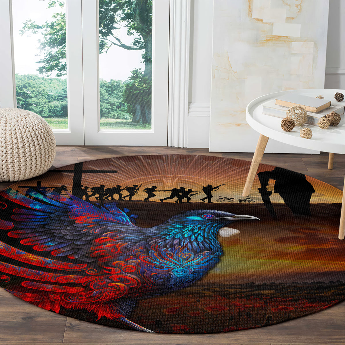 New Zealand Tui Bird Soldier ANZAC Round Carpet Lest We Forget LT03