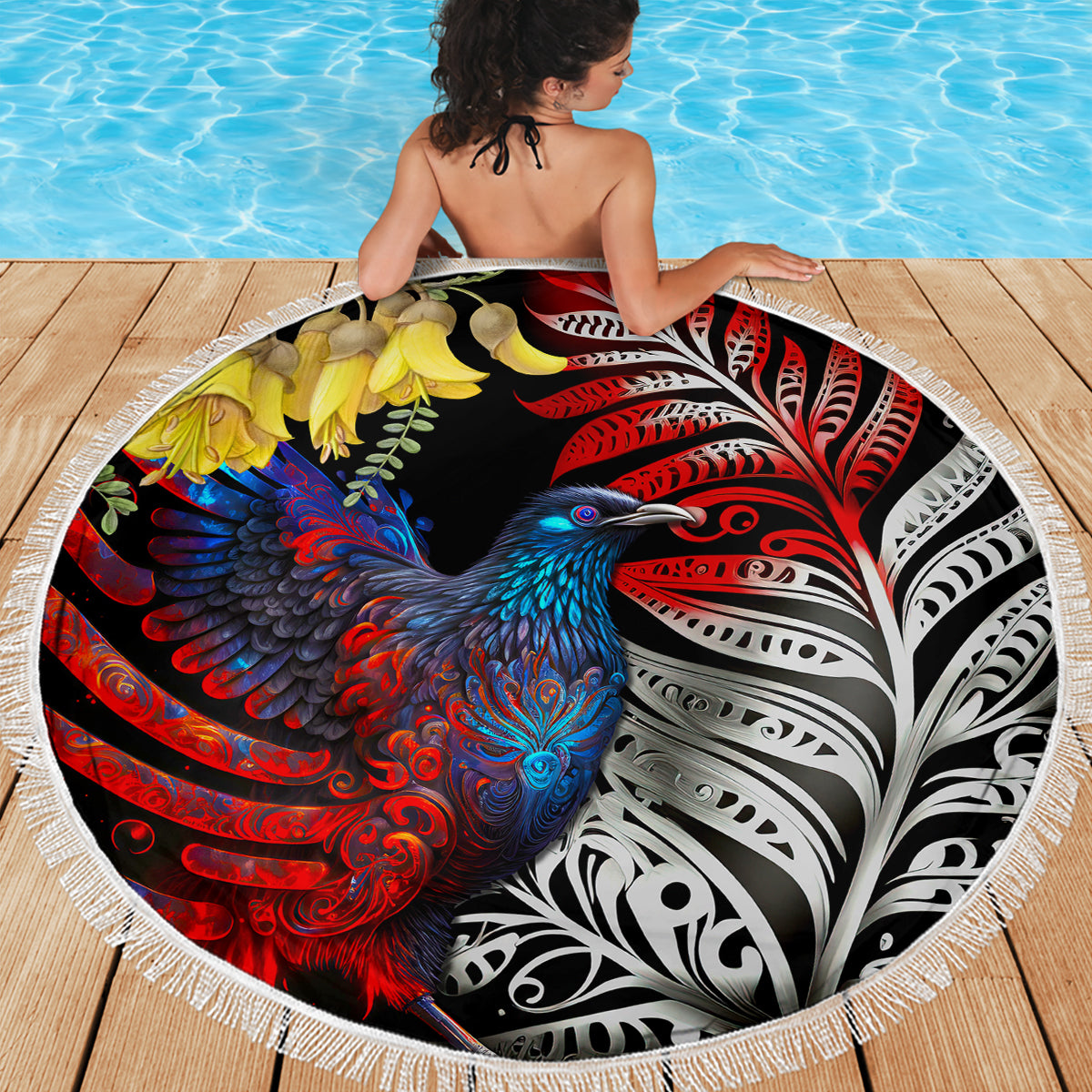 New Zealand Kohwhai Tui Bird Beach Blanket Silver Fern Version LT03 - Polynesian Pride