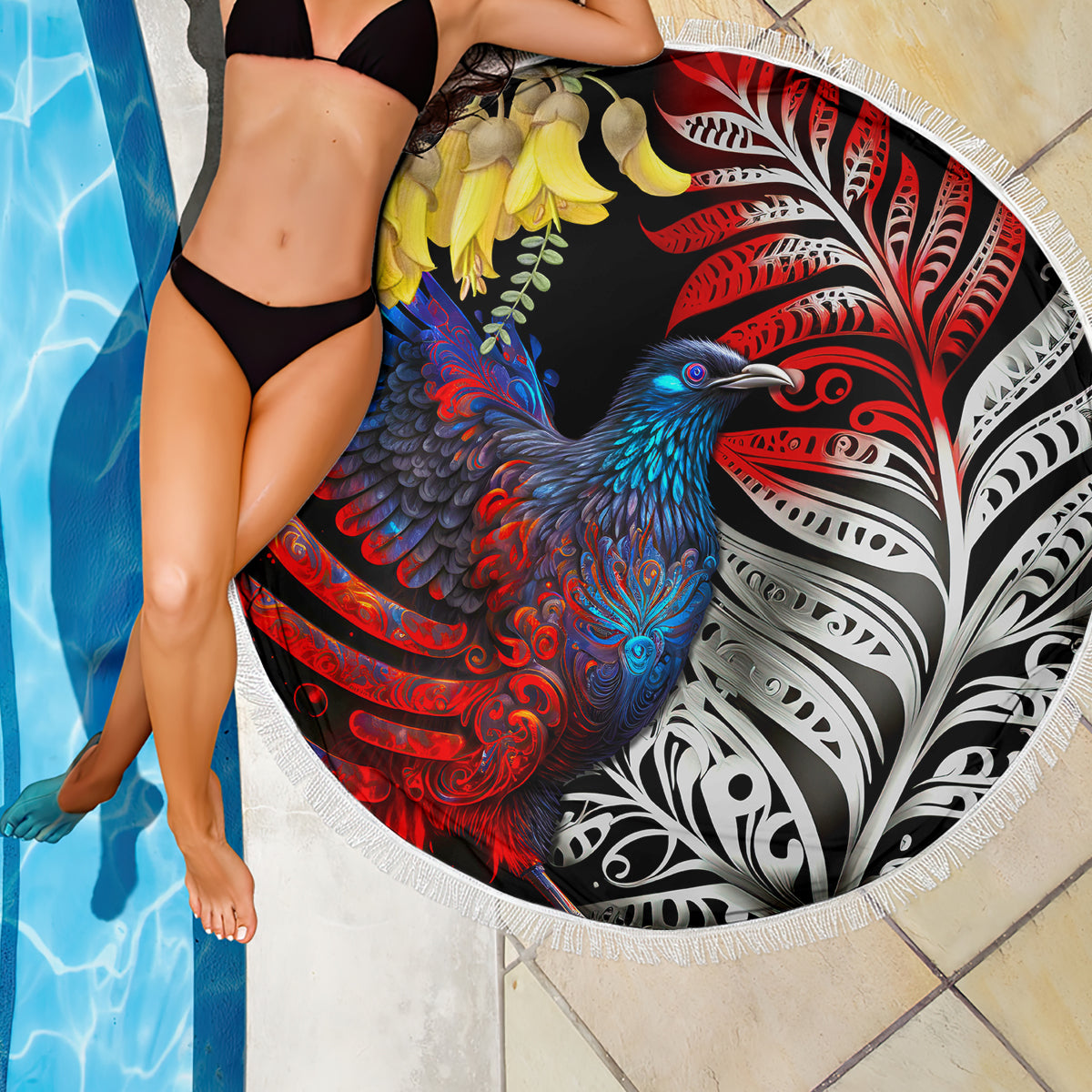 New Zealand Kohwhai Tui Bird Beach Blanket Silver Fern Version LT03 - Polynesian Pride
