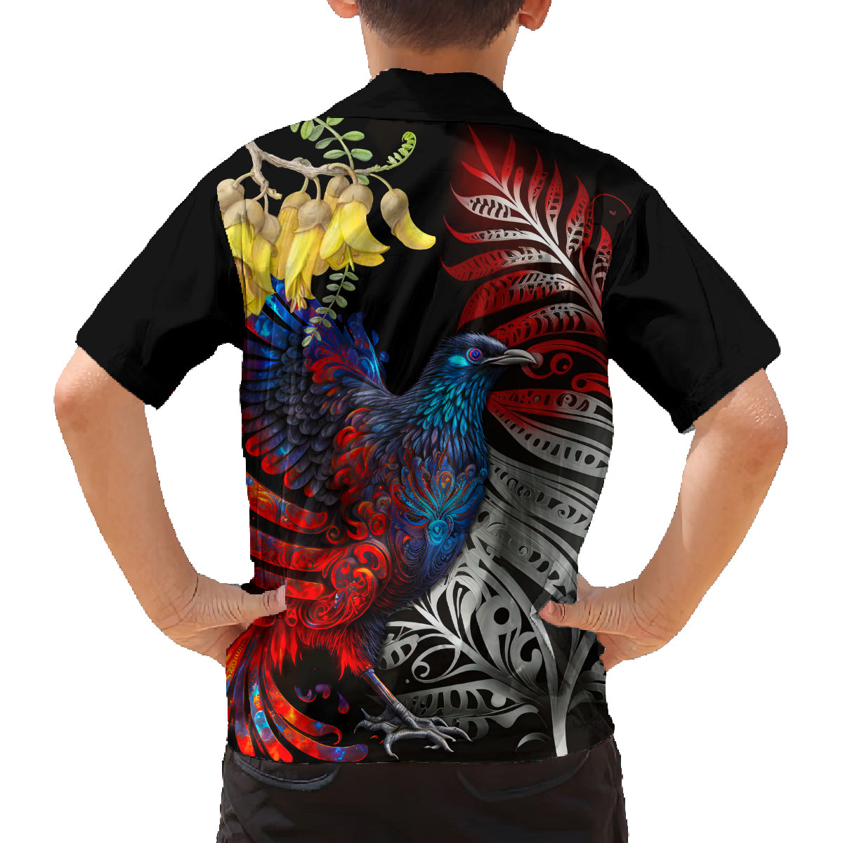 New Zealand Kohwhai Tui Bird Family Matching Tank Maxi Dress and Hawaiian Shirt Silver Fern Version LT03 - Polynesian Pride