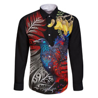 New Zealand Kohwhai Tui Bird Family Matching Tank Maxi Dress and Hawaiian Shirt Silver Fern Version LT03 Dad's Shirt - Long Sleeve Black - Polynesian Pride