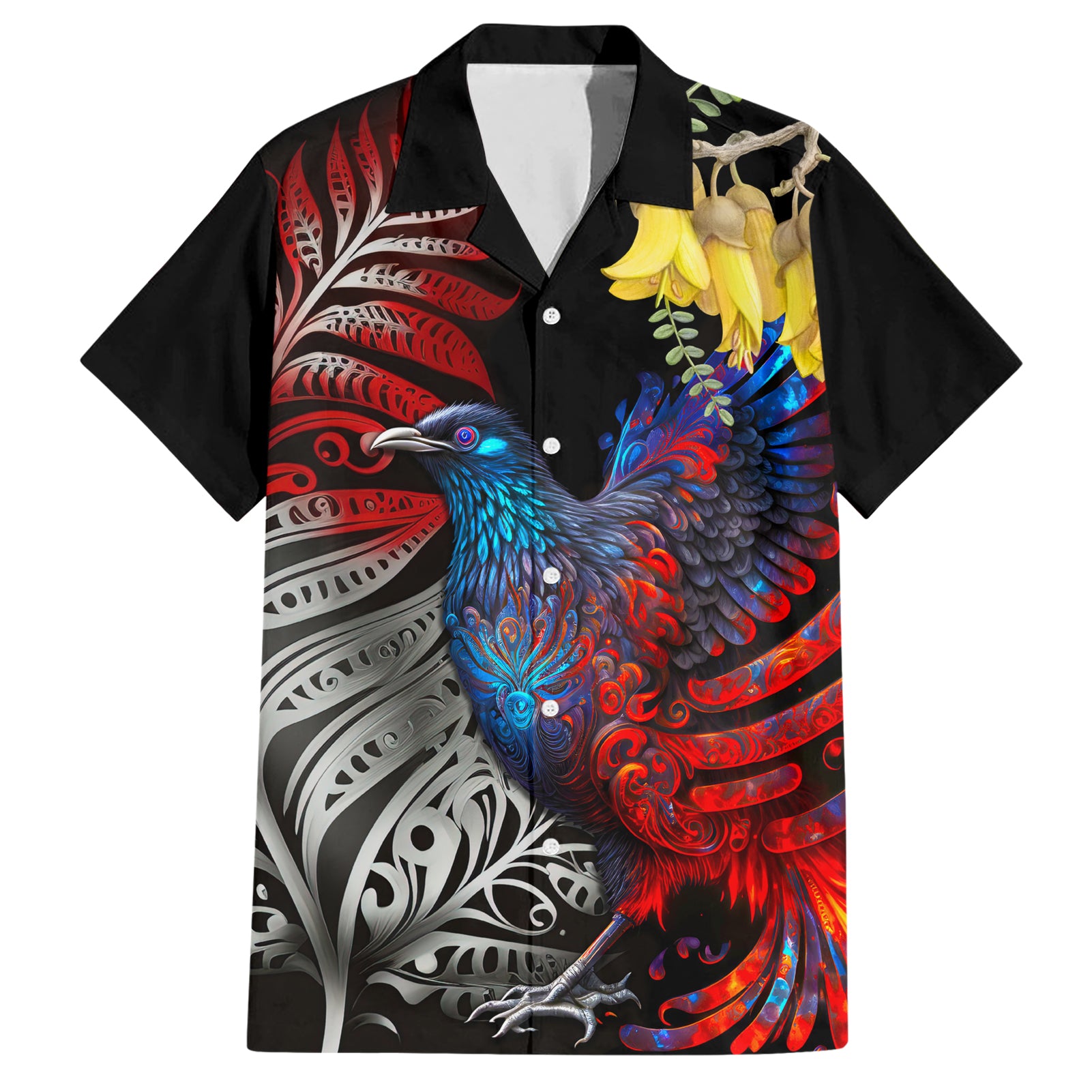 New Zealand Kohwhai Tui Bird Hawaiian Shirt Silver Fern Version LT03 Black - Polynesian Pride