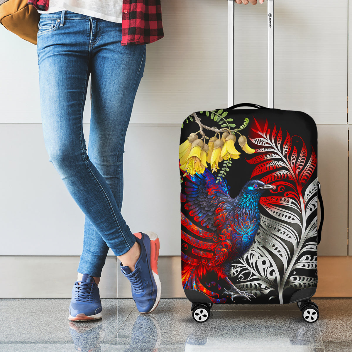 New Zealand Kohwhai Tui Bird Luggage Cover Silver Fern Version LT03 - Polynesian Pride
