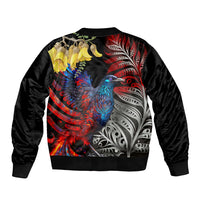 New Zealand Kohwhai Tui Bird Sleeve Zip Bomber Jacket Silver Fern Version LT03 - Polynesian Pride