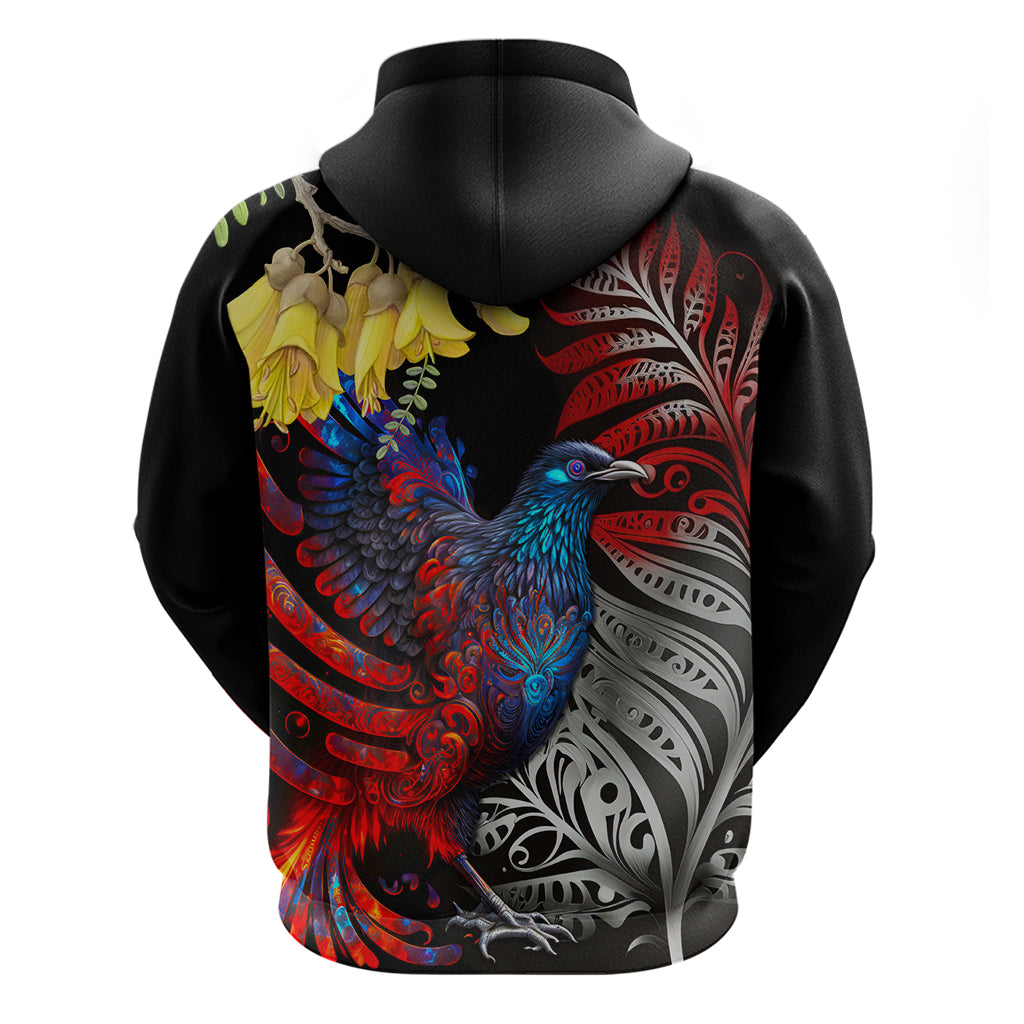 New Zealand Kohwhai Tui Bird Zip Hoodie Silver Fern Version LT03 - Polynesian Pride