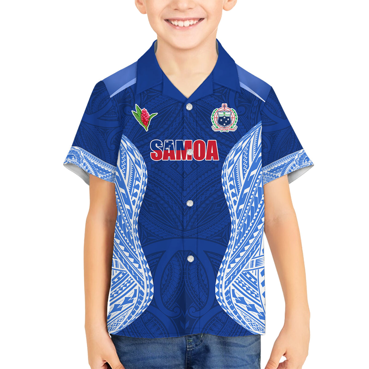 Custom Manu Samoa Rugby Family Matching Off The Shoulder Long Sleeve Dress and Hawaiian Shirt Polynesian Tattoo LT03