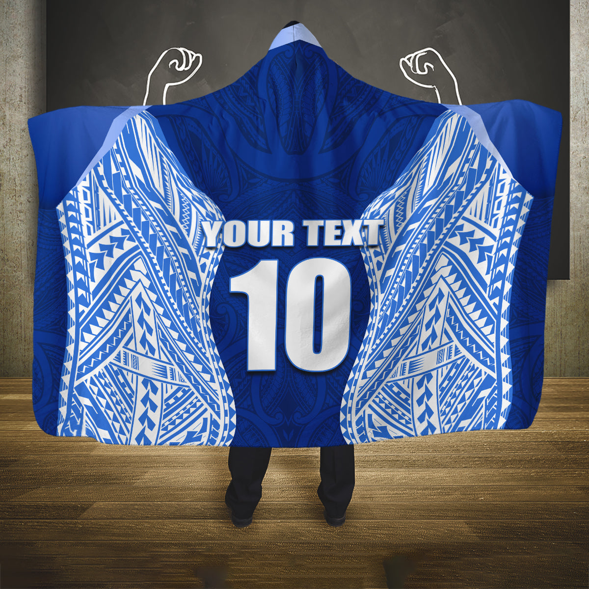 Custom Manu Samoa Rugby Hooded Blanket Polynesian Tattoo