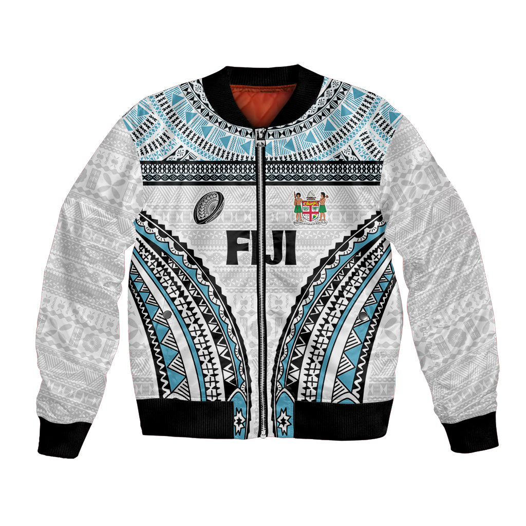 Custom Flying Fijians Rugby Bomber Jacket Tapa Tribal Cloth LT03 Unisex White - Polynesian Pride