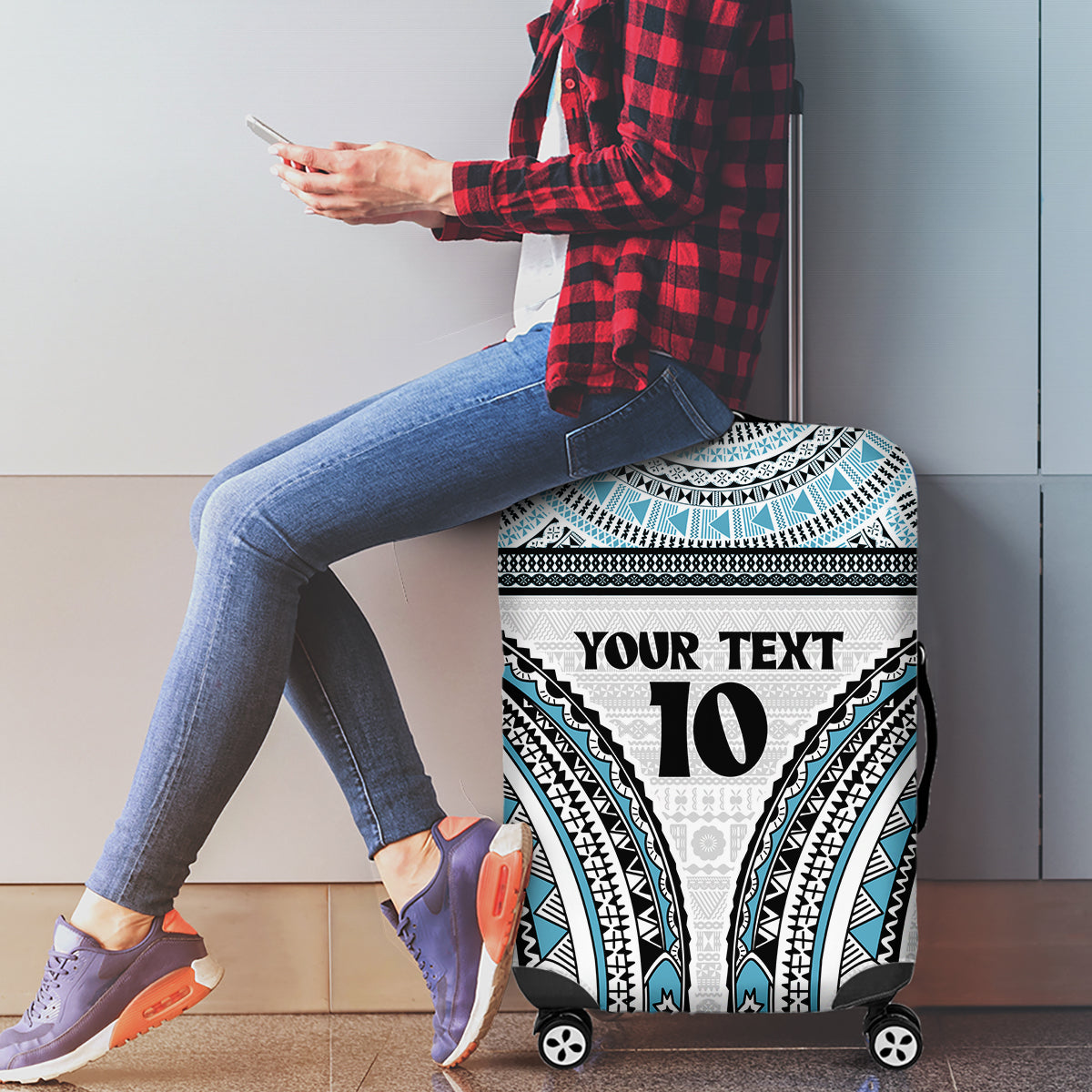 Custom Flying Fijians Rugby Luggage Cover Tapa Tribal Cloth