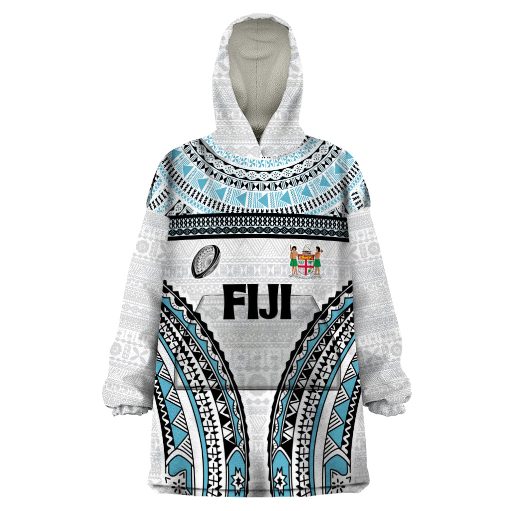 Custom Flying Fijians Rugby Wearable Blanket Hoodie Tapa Tribal Cloth LT03 One Size White - Polynesian Pride