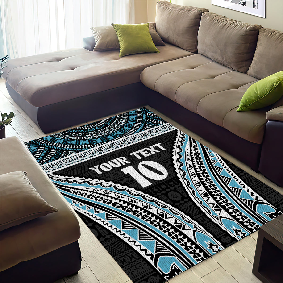 Custom Flying Fijians Rugby Area Rug Tapa Tribal Cloth Black Color