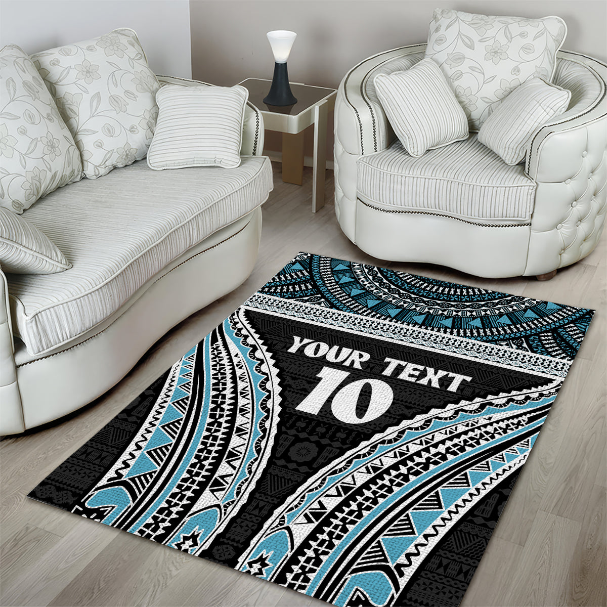 Custom Flying Fijians Rugby Area Rug Tapa Tribal Cloth Black Color