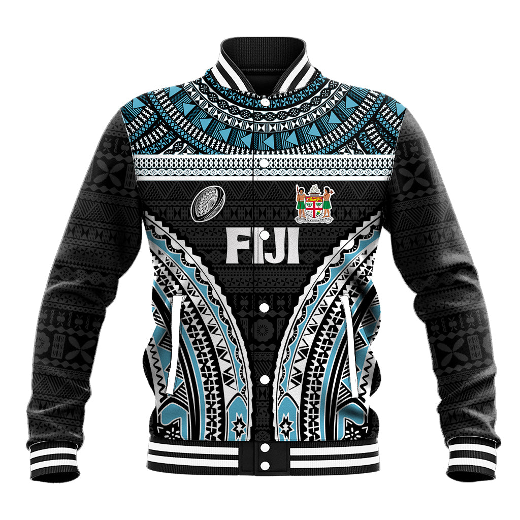Custom Flying Fijians Rugby Baseball Jacket Tapa Tribal Cloth Black Color LT03 Unisex Black - Polynesian Pride