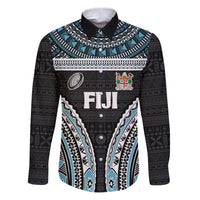 Custom Flying Fijians Rugby Family Matching Puletasi and Hawaiian Shirt Tapa Tribal Cloth Black Color LT03 Dad's Shirt - Long Sleeve Black - Polynesian Pride