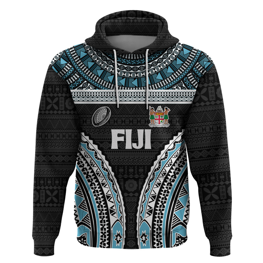 Custom Flying Fijians Rugby Hoodie Tapa Tribal Cloth Black Color LT03 Pullover Hoodie Black - Polynesian Pride