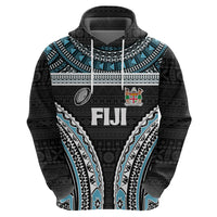 Custom Flying Fijians Rugby Hoodie Tapa Tribal Cloth Black Color LT03 - Polynesian Pride