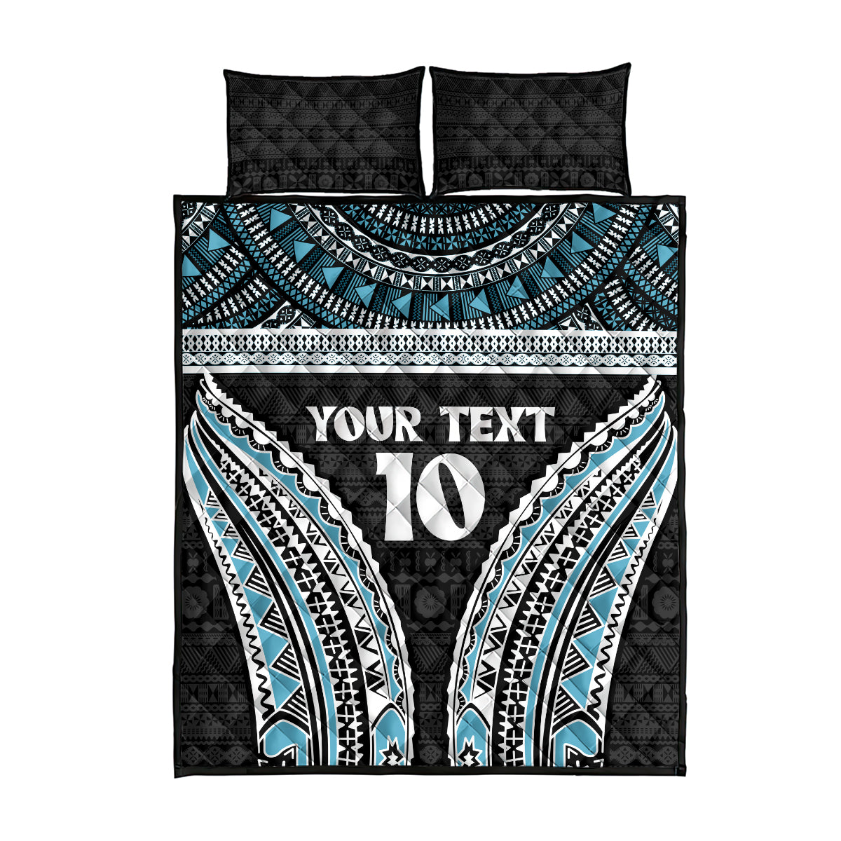 Custom Flying Fijians Rugby Quilt Bed Set Tapa Tribal Cloth Black Color