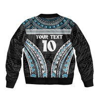 Custom Flying Fijians Rugby Sleeve Zip Bomber Jacket Tapa Tribal Cloth Black Color LT03 - Polynesian Pride