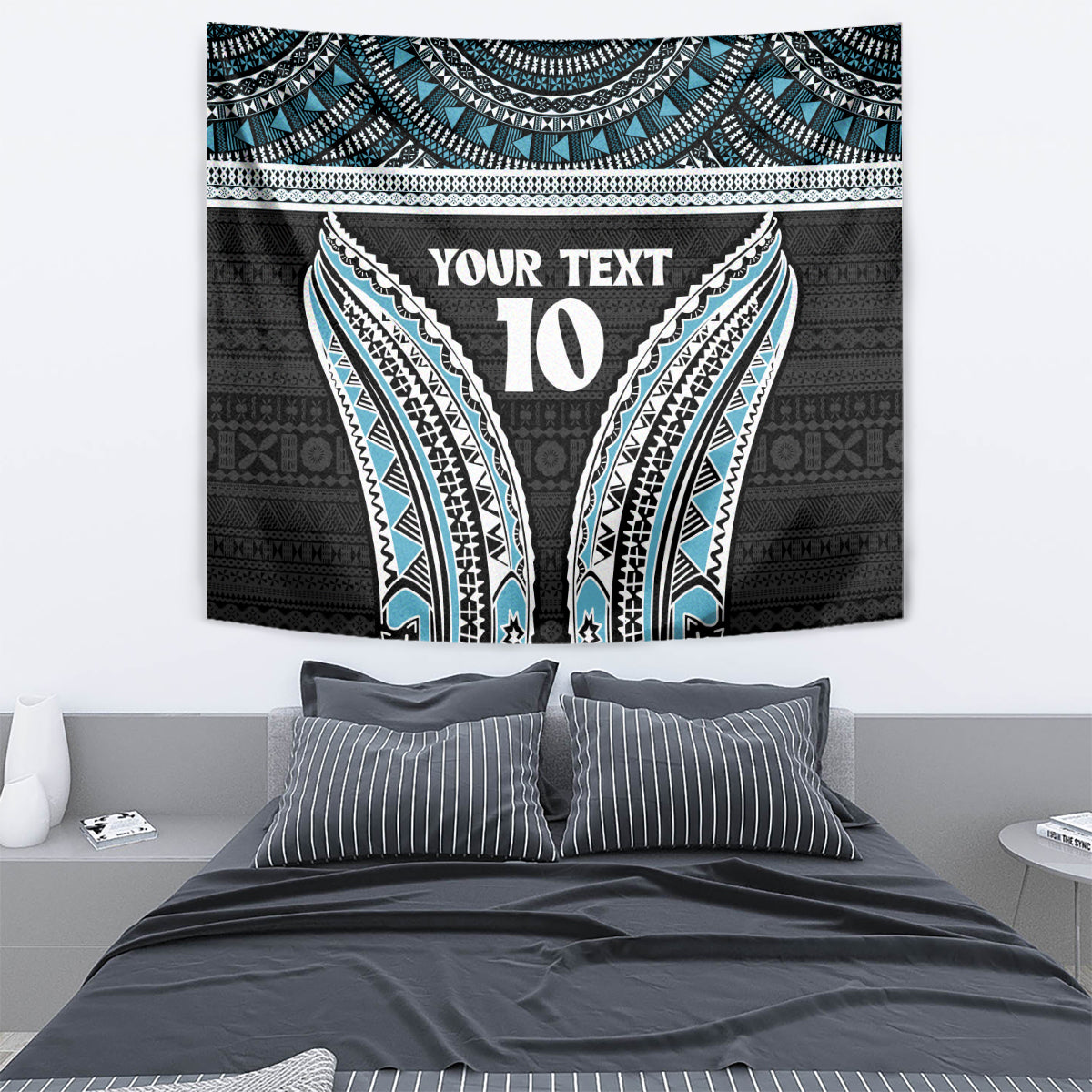 Custom Flying Fijians Rugby Tapestry Tapa Tribal Cloth Black Color