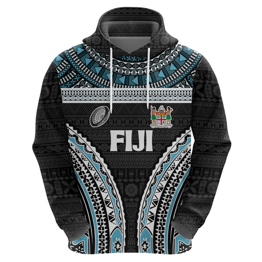 Custom Flying Fijians Rugby Zip Hoodie Tapa Tribal Cloth Black Color LT03 - Polynesian Pride