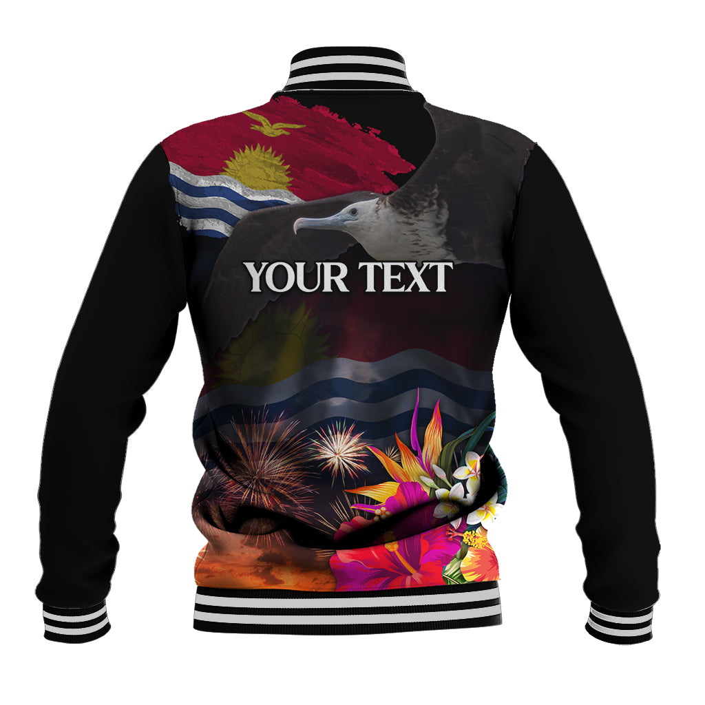 Kiribati Independence Day Baseball Jacket Frigatebird and Plumeria Hibiscus Flower