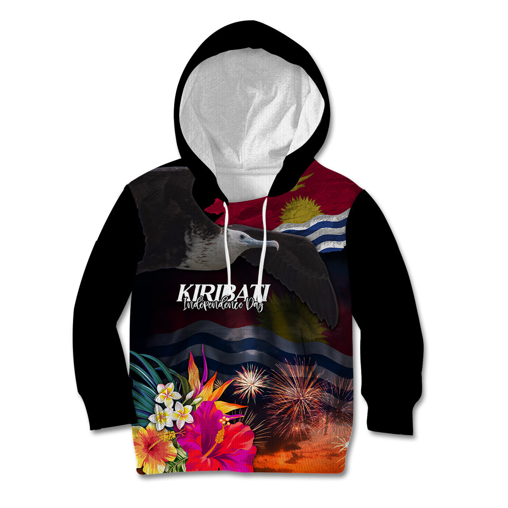 Kiribati Independence Day Kid Hoodie Frigatebird and Plumeria Hibiscus Flower