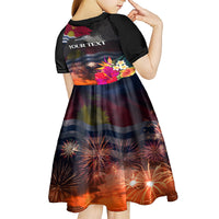 Kiribati Independence Day Kid Short Sleeve Dress Frigatebird and Plumeria Hibiscus Flower
