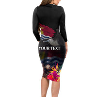 Kiribati Independence Day Long Sleeve Bodycon Dress Frigatebird and Plumeria Hibiscus Flower