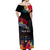 Kiribati Independence Day Off Shoulder Maxi Dress Frigatebird and Plumeria Hibiscus Flower