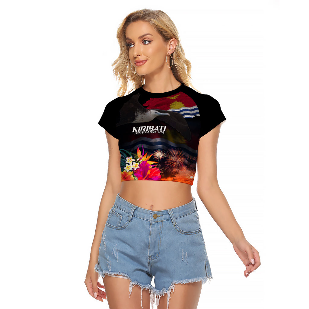 Kiribati Independence Day Raglan Cropped T Shirt Frigatebird and Plumeria Hibiscus Flower