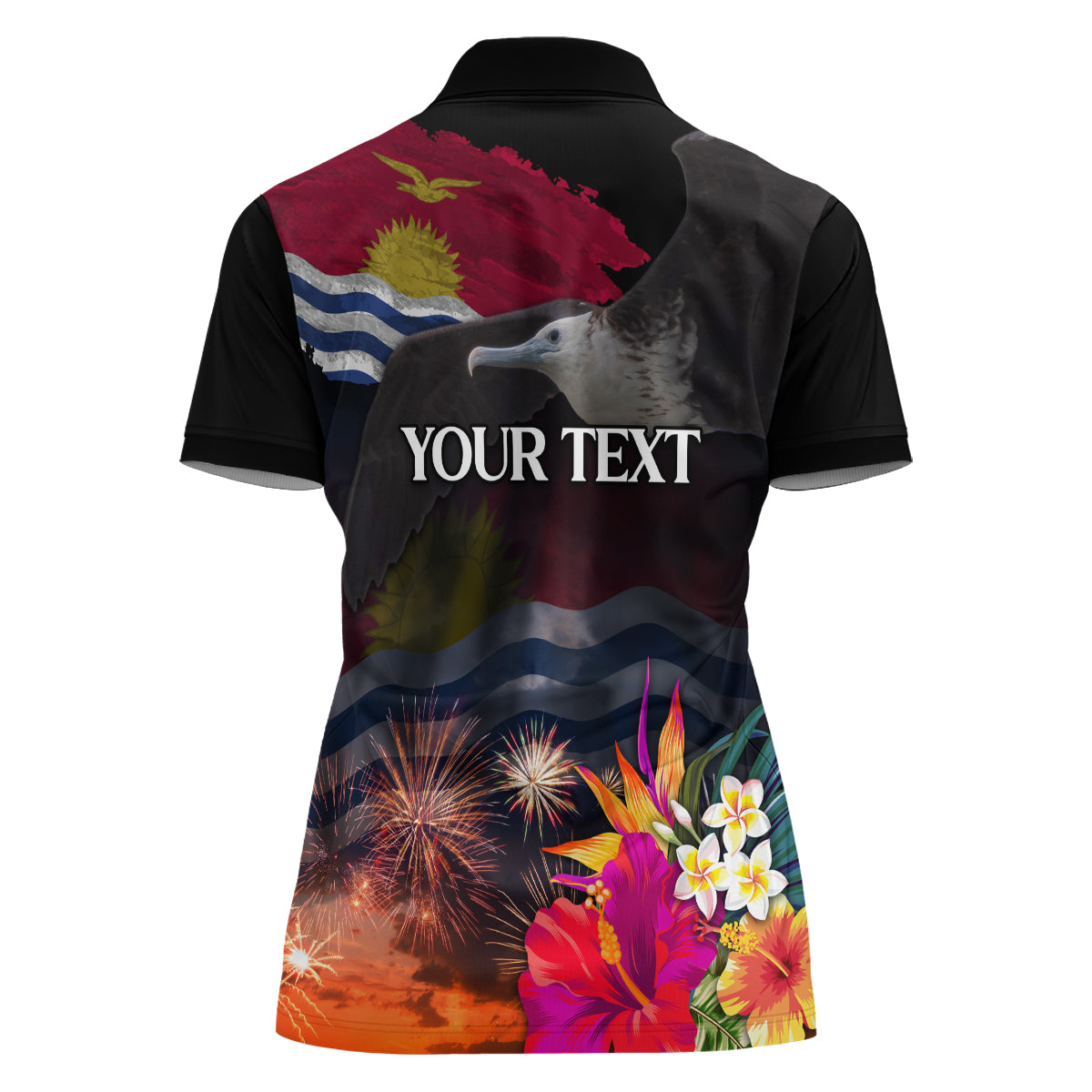 Kiribati Independence Day Women Polo Shirt Frigatebird and Plumeria Hibiscus Flower