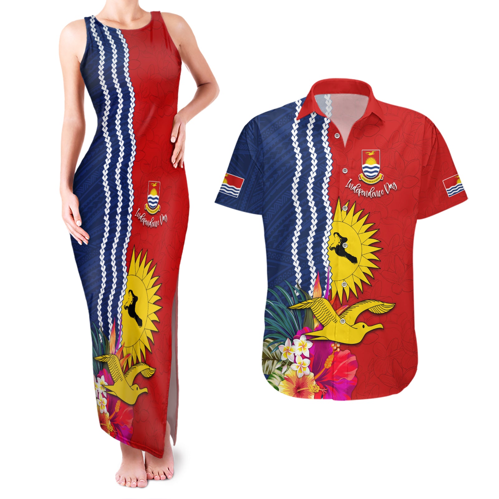 Kiribati Independence Day Couples Matching Tank Maxi Dress and Hawaiian Shirt Kiribati Map With Flag Color