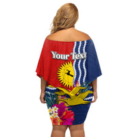 Kiribati Independence Day Family Matching Off Shoulder Short Dress and Hawaiian Shirt Kiribati Map With Flag Color