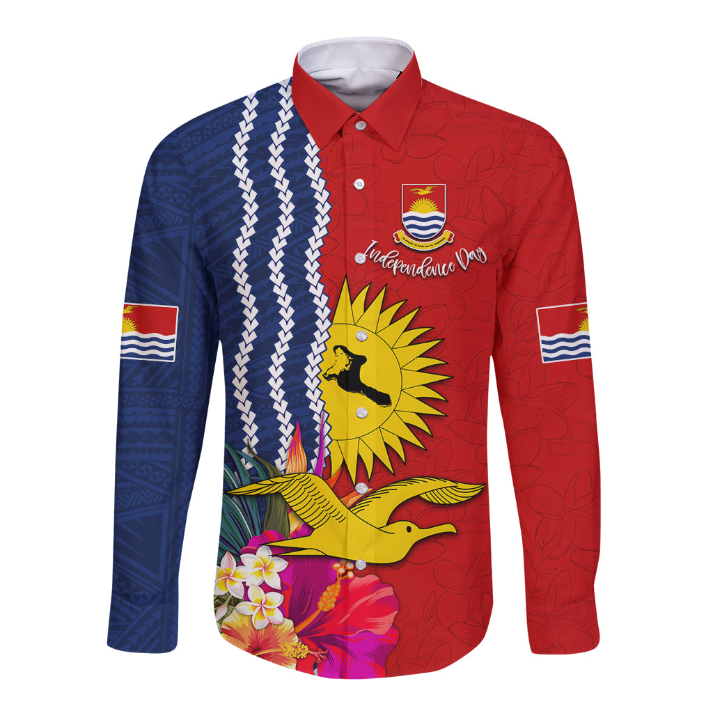 Kiribati Independence Day Long Sleeve Button Shirt Kiribati Map With Flag Color