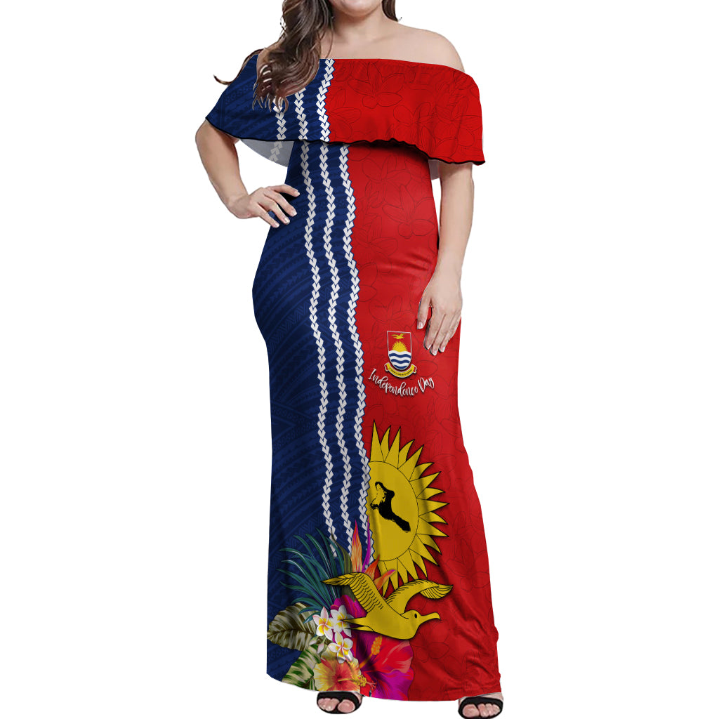 Kiribati Independence Day Off Shoulder Maxi Dress Kiribati Map With Flag Color