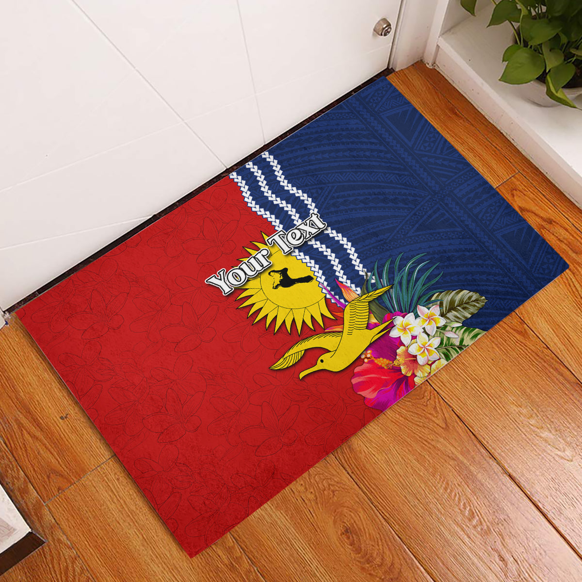 Personalised Kiribati Independence Day Rubber Doormat Kiribati Map With Flag Color