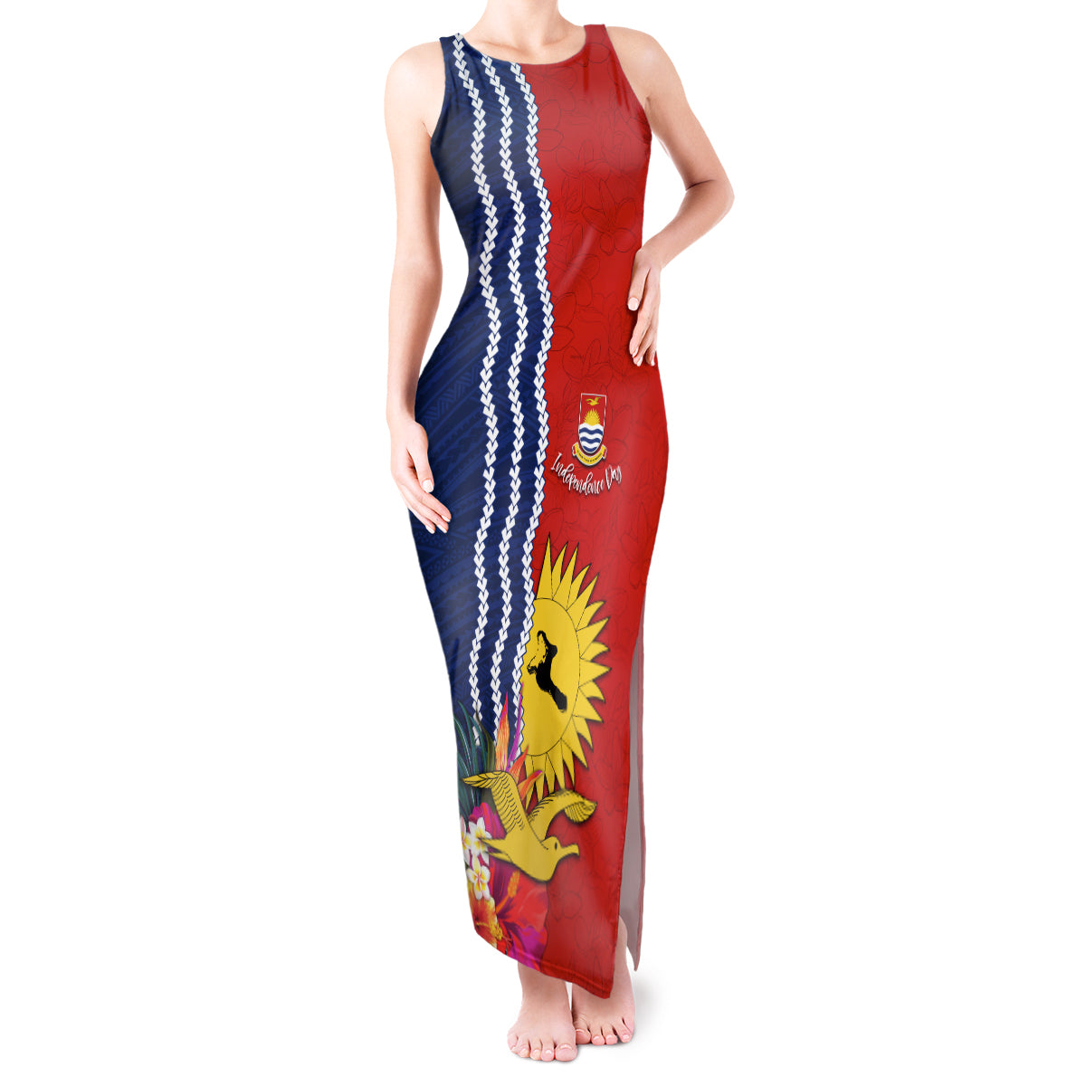 Kiribati Independence Day Tank Maxi Dress Kiribati Map With Flag Color