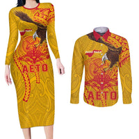 Personalized American Samoa Fautasi Race Couples Matching Long Sleeve Bodycon Dress and Long Sleeve Button Shirt Aeto Pago Pago with Eagle Samoan Tribal Patterns
