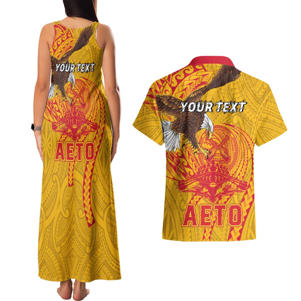 Personalized American Samoa Fautasi Race Couples Matching Tank Maxi Dress and Hawaiian Shirt Aeto Pago Pago with Eagle Samoan Tribal Patterns