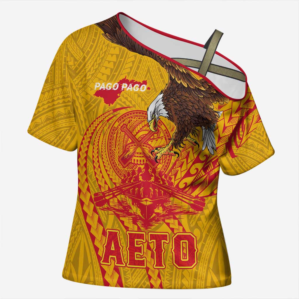 Personalized American Samoa Fautasi Race Cross Shoulder Shirt Aeto Pago Pago with Eagle Samoan Tribal Patterns
